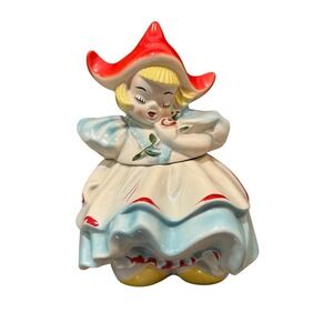 Vintage Unmarked California Pottery Girl Cookie Jar Multicolor Large